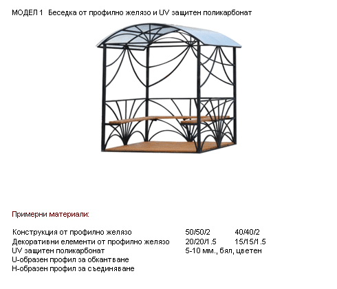 Беседка от профилно желязо и UV защитен поликарбонат