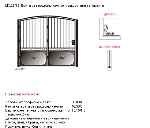 Модел 6 Врата от профилно желязо с декоративни елементи