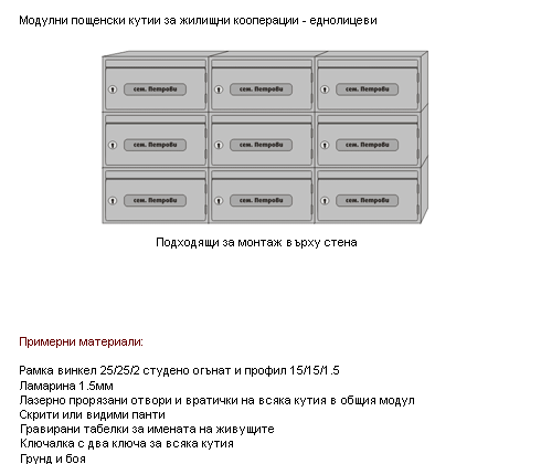 Модул пощенски кутии - еднолицев. Подходящ за монтаж върху стена.